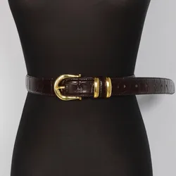 Women's Fashion Gold Buckle Genuine Leather Corset Female Cummerbund Coat Waistband Dress Decration Narrow Belt J010
