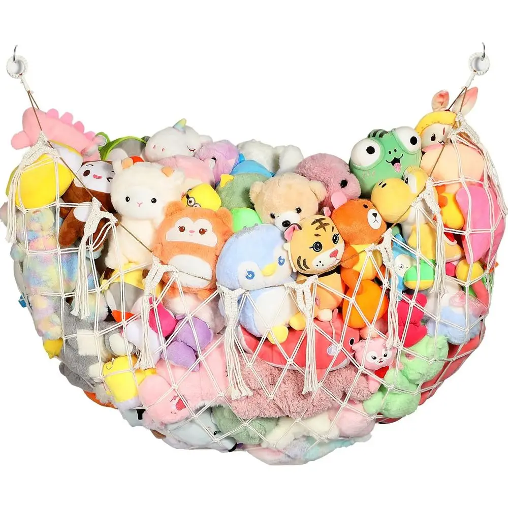 

60-дюймовый сетчатый гамак для чучел животных, большой, подвесное хранилище для чучел животных с кисточками ручной работы в стиле макраме, сетка для мягких животных Co