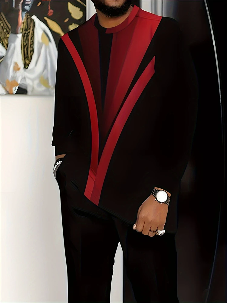 

Men's Fashion Set Casual Street Style Long-Sleeve T-Shirt & Loose-Fit Pants Two-Piece Set Outdoor Walking Street Fashion Set