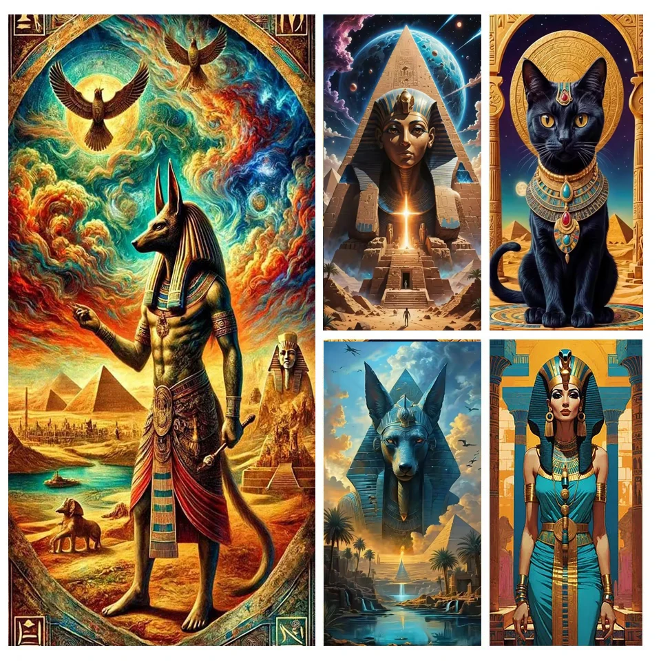 Egyptian Pharaoh Diamond Painting Cat Cross Stitch Egyptian Goddness Bastet And Anubis God Full Diamond Mosaic Rhinestones