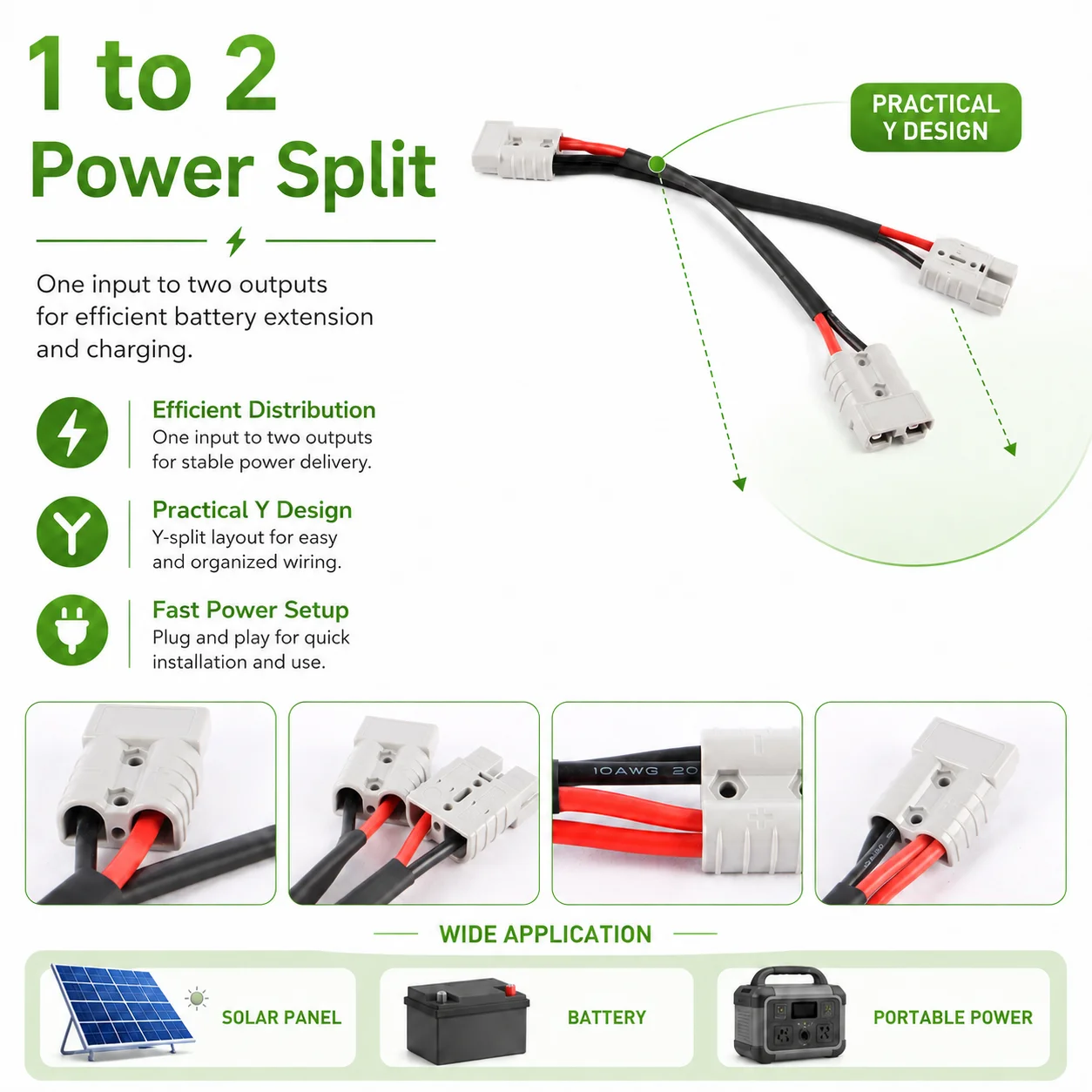 50A 10AWG 1to2 Y Splitter Cable 30cm High Current Double Pole Power Wire Connector Solar Battery Extension Charging Cable image 4