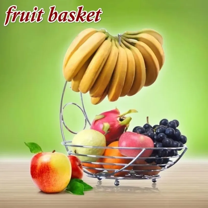 2 In 1 Chromen Bananenhanger Fruitschaal Boomhouder Mand Stand Haak Keuken Vruchten Organiseren Accessoires