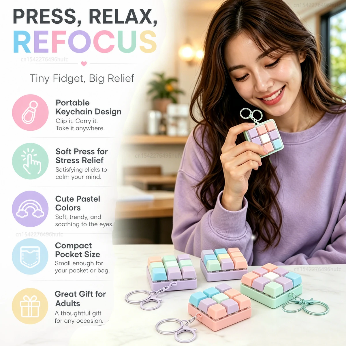 Macaron 9 Key Fidget Keyboard Keychain Click Sound Stress Relief Toy Antistress Key Chain Office Desk Fidget Party Favor Gift