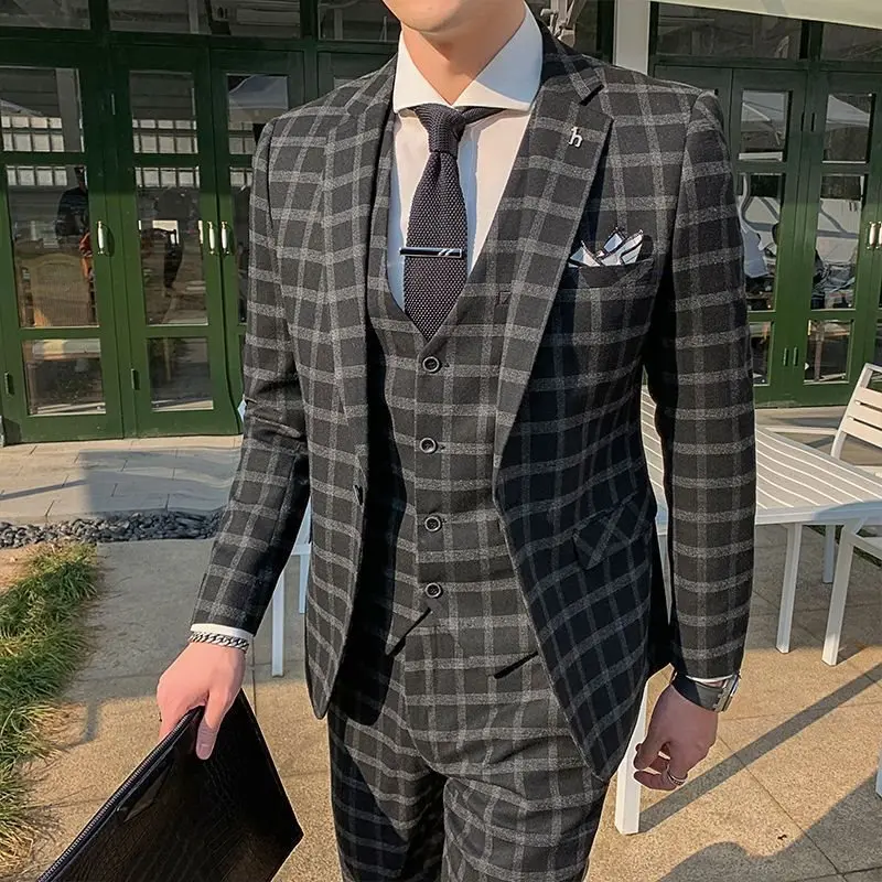 Conjunto de tres piezas A315 para hombre, traje pequeño ajustado versión coreana, atuendo formal profesional, mejor hombre, novio de negocios, boda