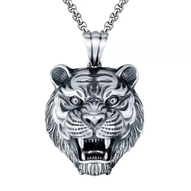 Domineering and Fierce Tiger Head Animal Pendant Necklace Men\'s Fashion Personality Punk Trend Jewelry