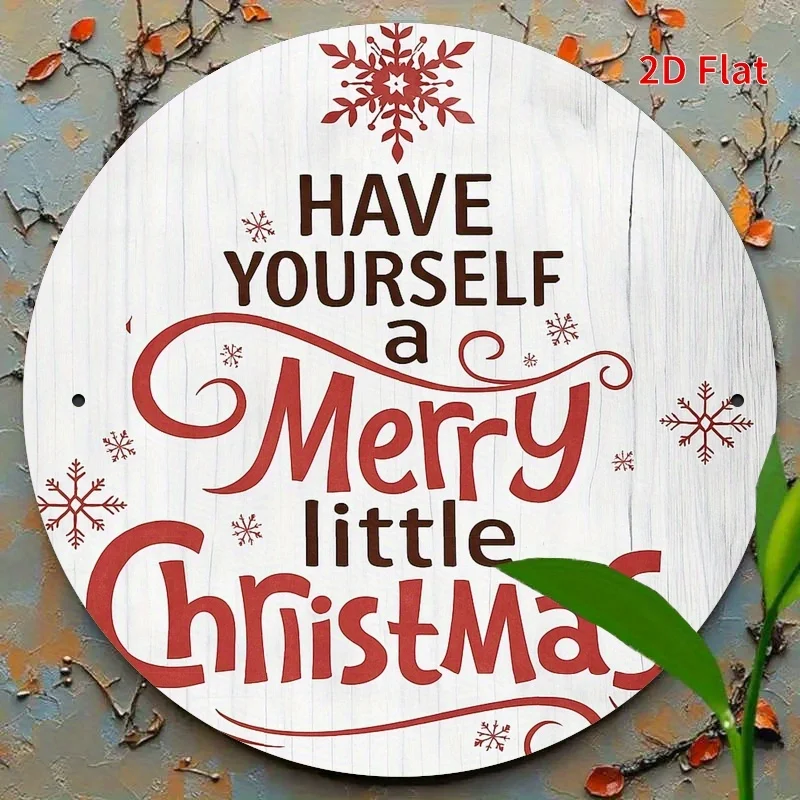 Metalowy szyld ścienny 2D w stylu vintage retro z napisem świątecznym: "Have Yourself a Merry Little Christmas" - 19,81x19,81 cm, okrągły, rosyjski styl.