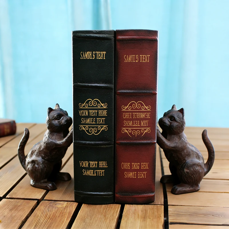 Antique Rustic Cat Cast Iron Bookends Heavy Duty Decorative Shelf Paper Weight Door Stops Matte Finish Animal Accent Sculpture