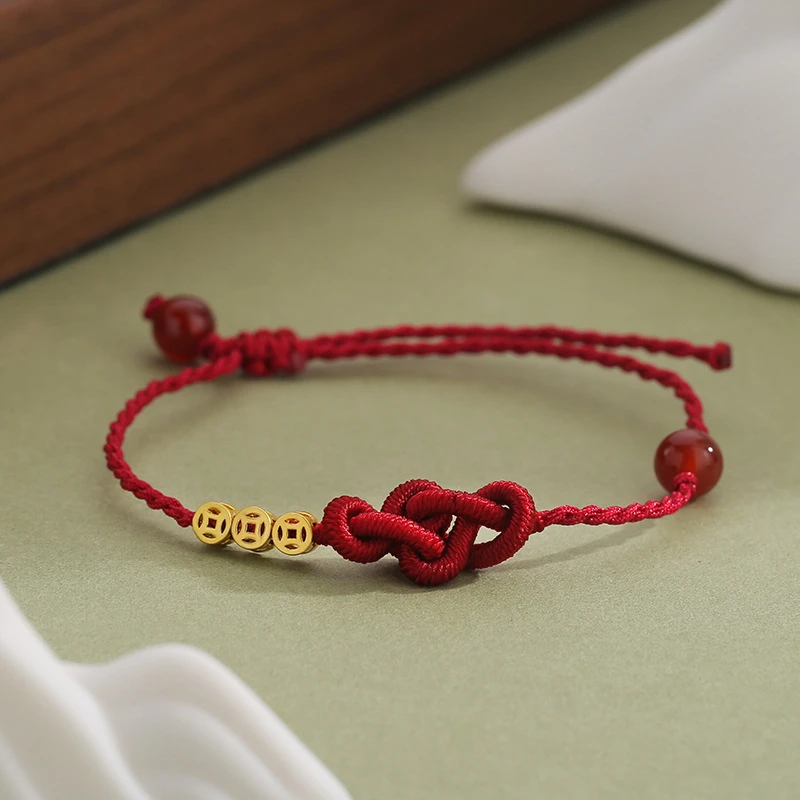Glückliche handgemachte geflochtene rote Seil-Armbänder für Damen und Herren, einfache verheißungsvolle Knoten-Lotus-Armbänder, Freundschafts-Charm-Schmuck, Geschenke – Detail 1