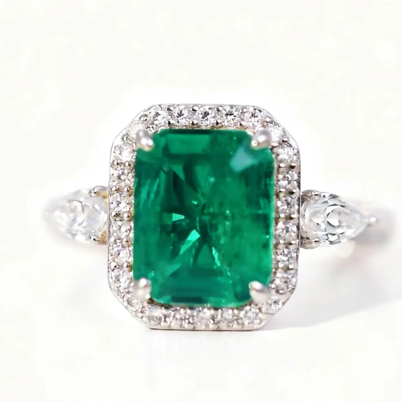 

Thick Rhodium Plated 925 Sterling Silver with 4ct Lab-Grown Emerald Ring-Gift For Women