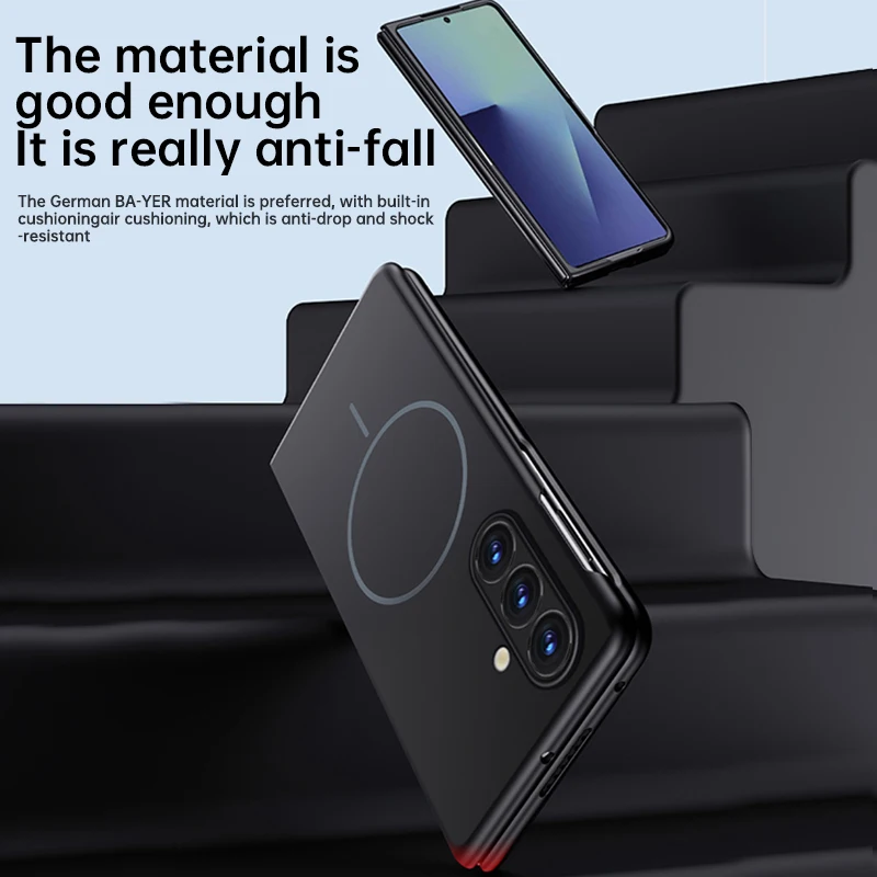 삼성 갤럭시 Z 폴드 7 6 5 4용 미니멀 슬림 마그네틱 프레임리스 PC 폰 케이스, 피부 친화적 무선 충전 보호 커버