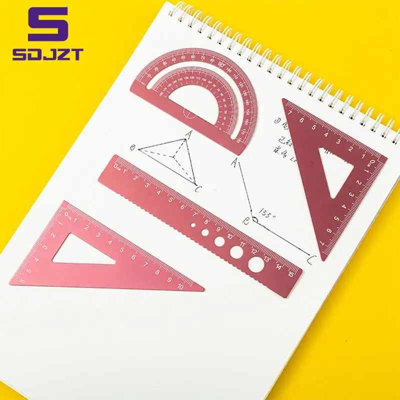 4PCS/Set Aluminum Alloy Ruler Drawing Measurement Geometry TriangleRuler straightedge Protractor A variety of rulers