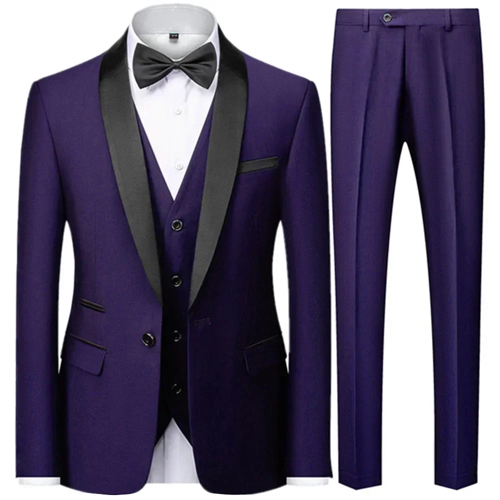 Black Men Autumn Wedding Party Three Pieces Set Large Size 5XL Male Blazer Coat Pants and Vest Fashion Slim Fit Suit