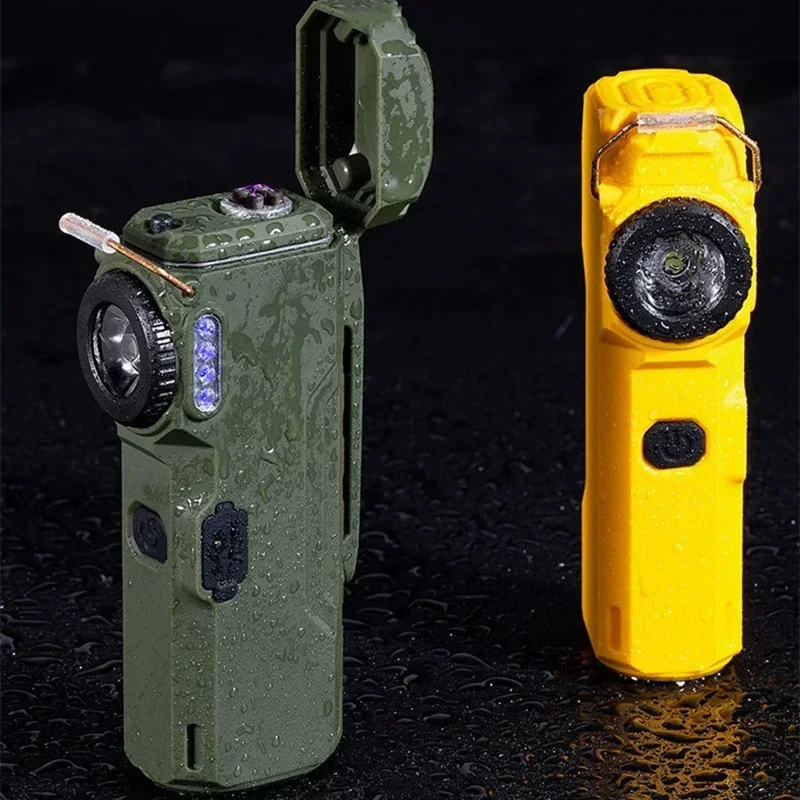 Outdoor Portable Windproof, Waterproof, Silent Dual Arc Lamp Multifunctional Flashlight Emergency Light USB Lighter