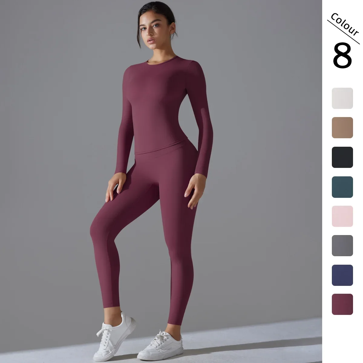 Solid Color Double-sided Brushed High-elastic High-waist Tight Hip Training Yoga Clothing Suit Running Fitness Suit for Women