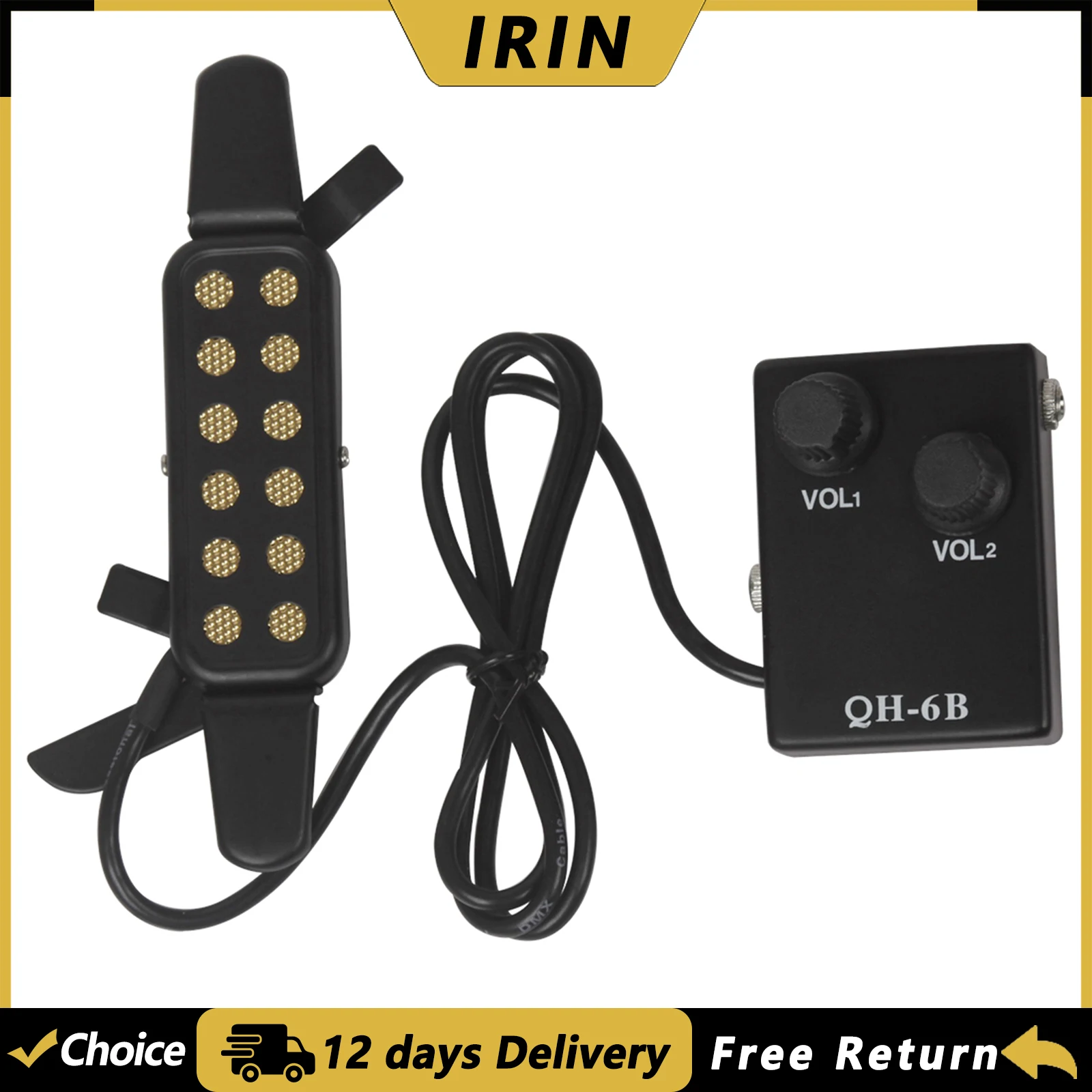 

IRIN QH-6B 12-hole Acoustic Guitar Sound Hole Pickup Magnetic Transducer With Tone Volume Controller Audio Cable Guitar Pickup
