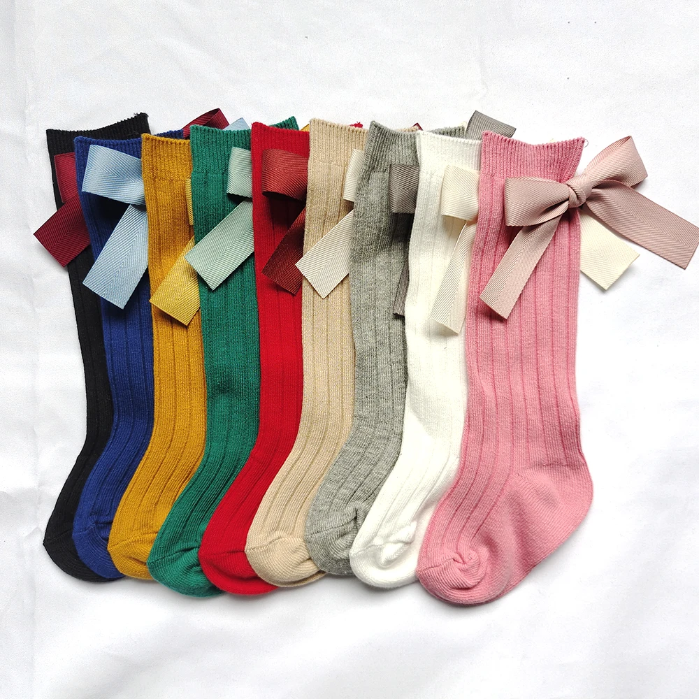 New Winter Children\'s Socks With Bows Toddlers Girls Knee High Sock Cotton Soft Baby Long Tube Socken For Kids Stockings