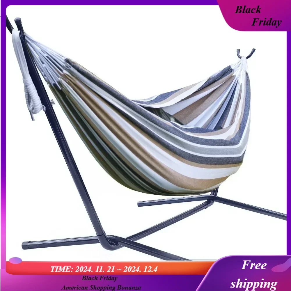 

2-Person Hammock with Steel Stand- Cotton Blend 60" Large Hammock Bed- Heavy Duty 450lbs Portable Hammock w/Carrying Case