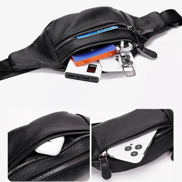 

Men's Real Leather Crossbody Bag Retro Top Layer Cowhide Waist Chest Sports Phone Bag Multifunctional