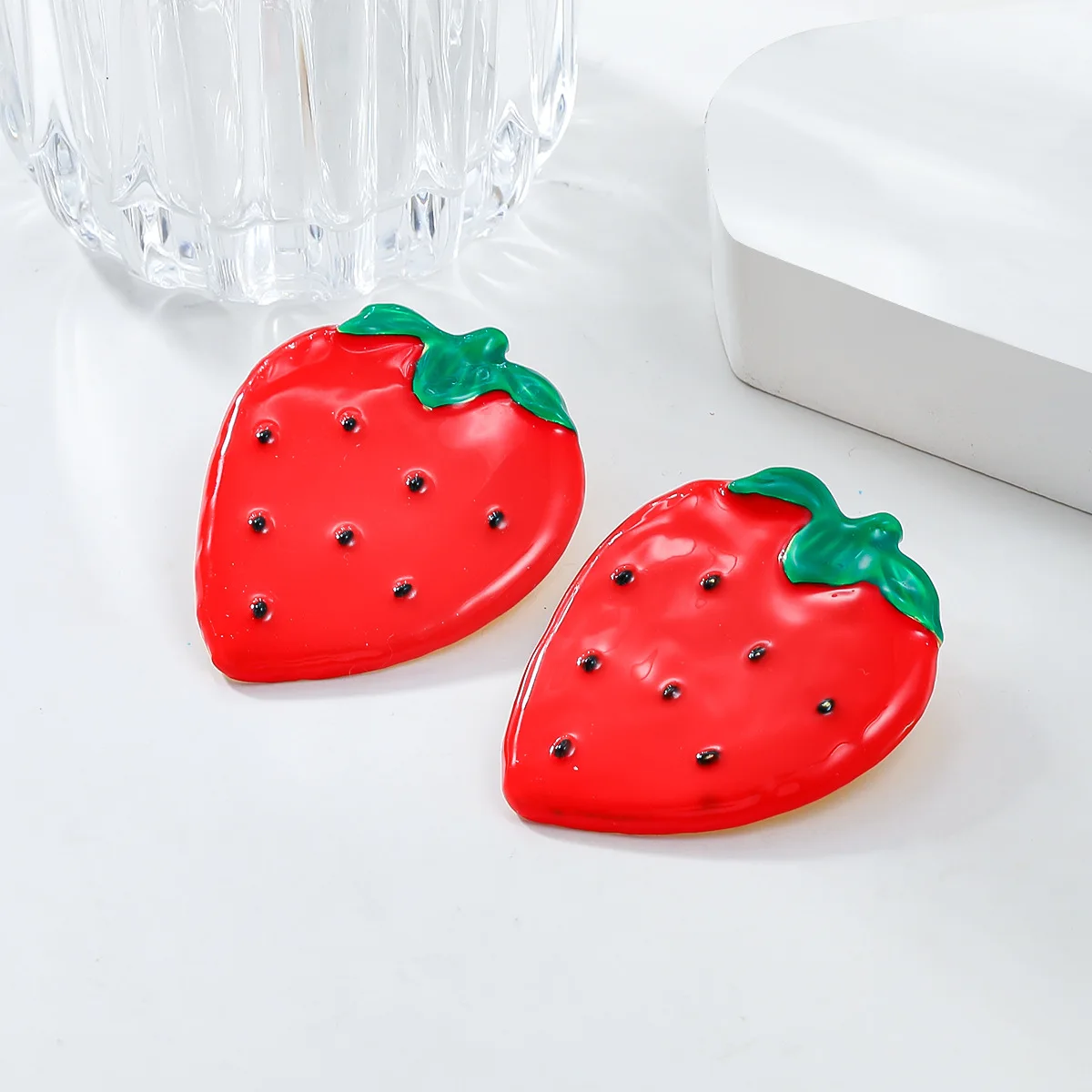 ZAA Red Fruit Strawberry Earrings for Women Girls Statement Metal Alloy Drip Oil Enamel Earrings Fashion Jewelry Gifts