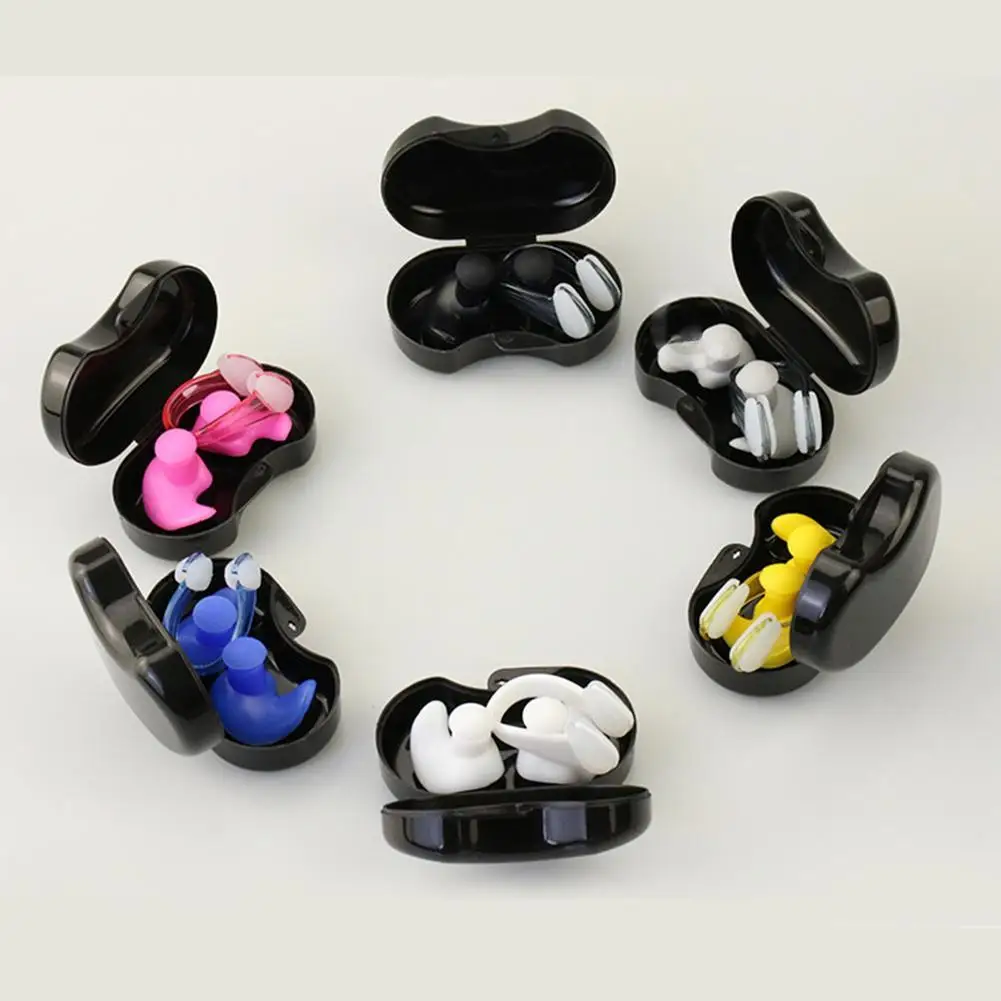 

1SET Wimming Silicone Earplug Nose Clip Set Waterproof Earplug Box Adult And Child Beginner Swimming Equipment