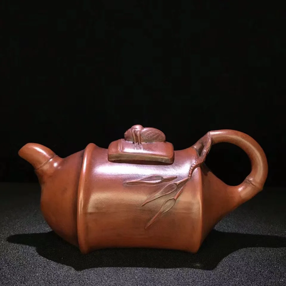 

Unique Old Chinese YiXing Handcraft puyple Clay Teapot,Bamboo & Cicada shape, with mark, Free shipping