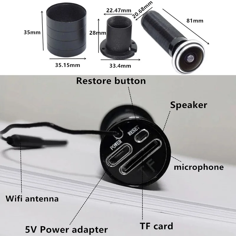 Tuya-minicámara Cctv con Wifi inteligente, Ojo de Gato, puerto de cúpula, ojo de pez, lente gran angular de 1,66mm, Audio de red, Puerto P2P, agujero de ojo, 1080p