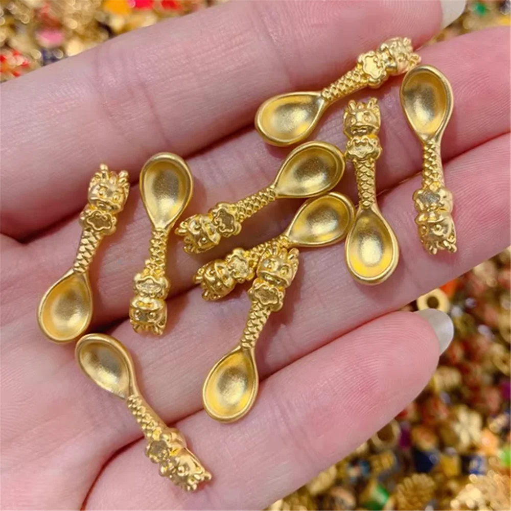 

1pcs Pure 999 24K Yellow Gold Women Lucky Zodiac Dragon Spoon Pendant 0.5-0.7g