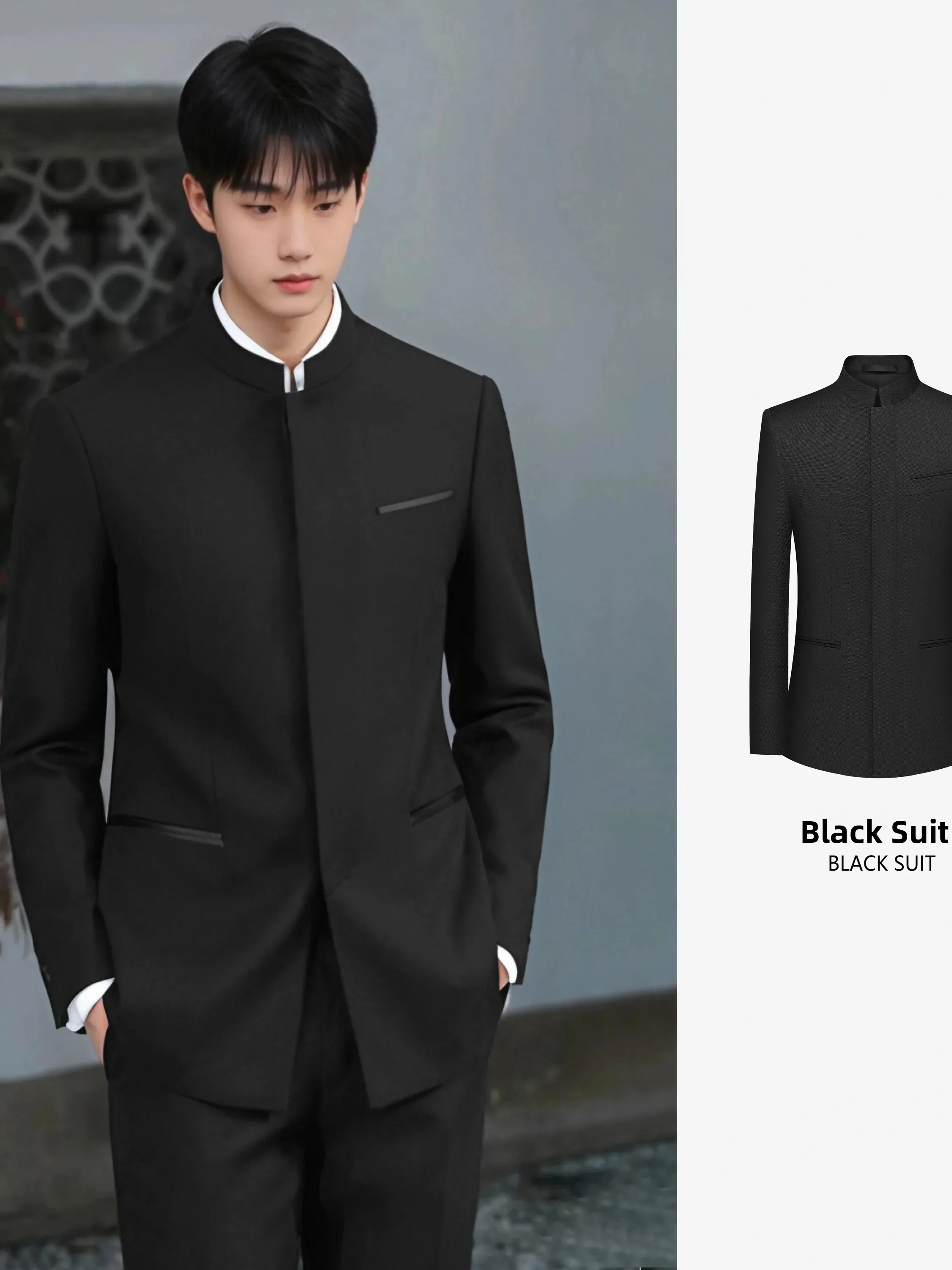 

Chinese Style Men's Black Tuxedo Coat Marriage Ceremony Performance Outfit New Groom Western Suit Traditional Tang Costume