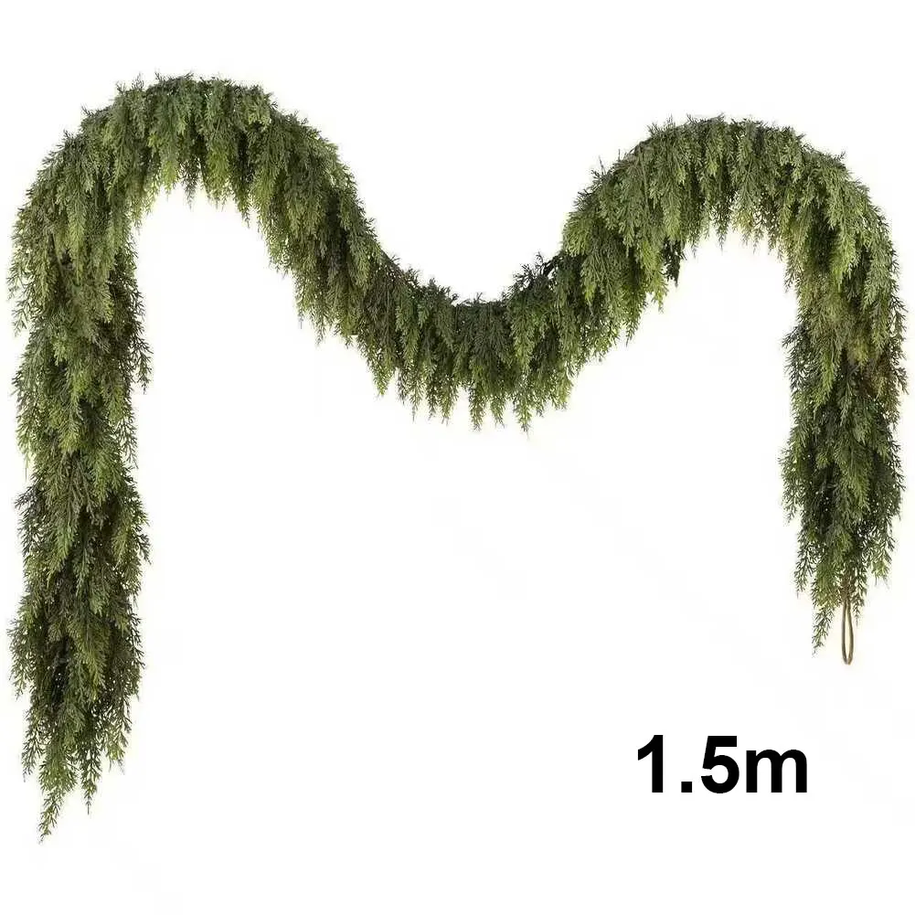 عيد الميلاد الأرز جارلاند الاصطناعي ريال اللمس الخضرة الصنوبر مع فروع مرنة لتزيين الموقد الدرج رف #5