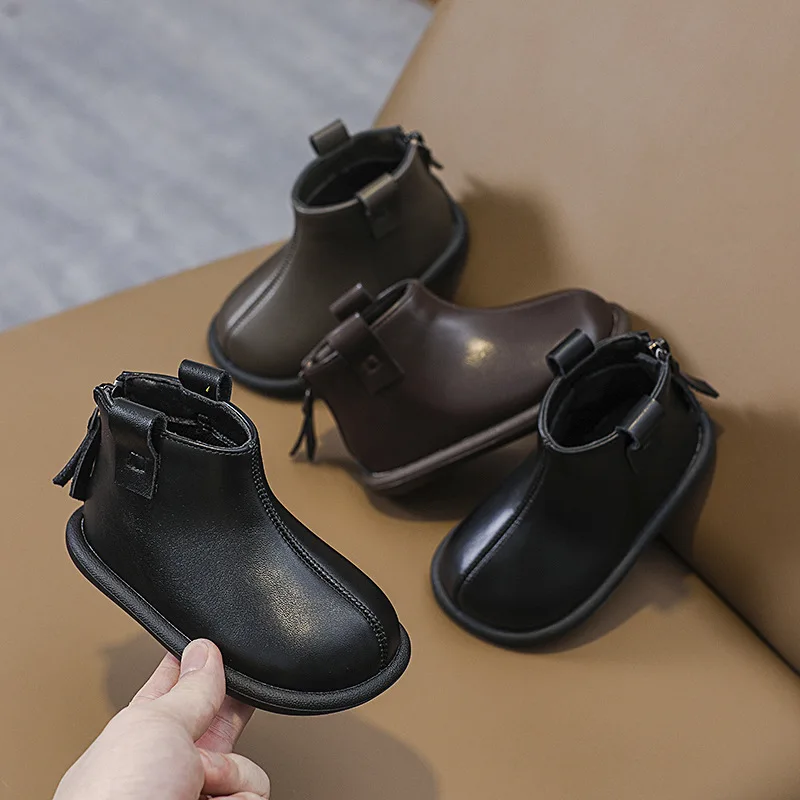 

Children's Martin Boots Boys and Girls Toddler Shoes Four Seasons Models Brown Leather Non-slip Kids Baby Boots Shoes