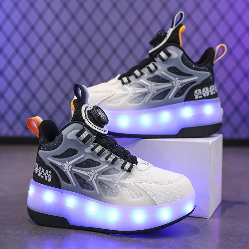 

Children's runaway shoes 2024 new pulley skating boys rainbow bottom sports shoes fashion Korean version of girls casual shoes