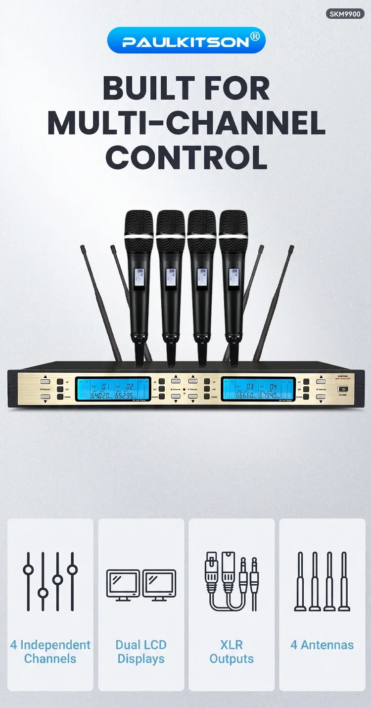 Paulkitson SKM 9900 Digitales Drahtloses Mikrofonsystem Professionelles True-Diversity 1-zu-4 Handmikrofon für Bühnenauftritte und KTV – Detail 1