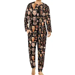 Nicholas Cage Faces Pajamas Long Sleeves  Two Piece Aesthetic Pajamas Set Spring Men Graphic Elegant Oversized Sleepwear