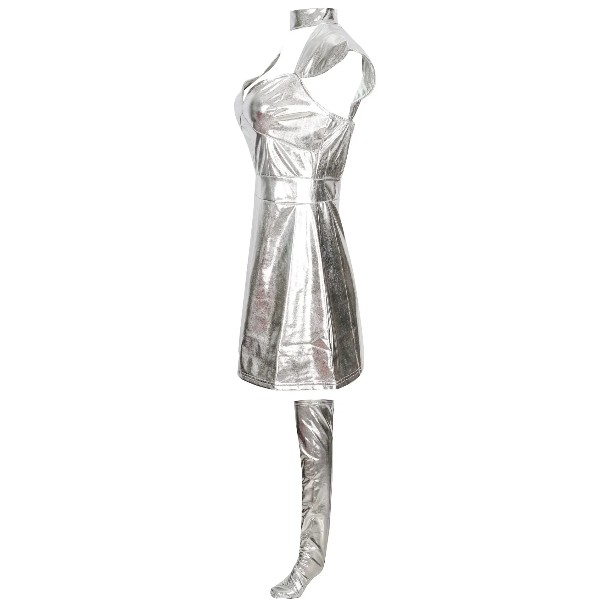 Beautiful Girl Halloween Space Costume Cosplay Planet Silver Tin Man Uniform Performance Stage Costume