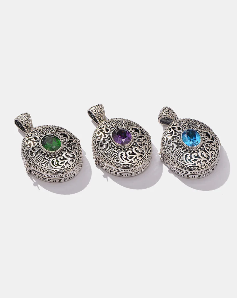 

925 SILVER inlaid ga black box pendants can be opened with the crystals archaize baroque pendant sweater chain pendant female