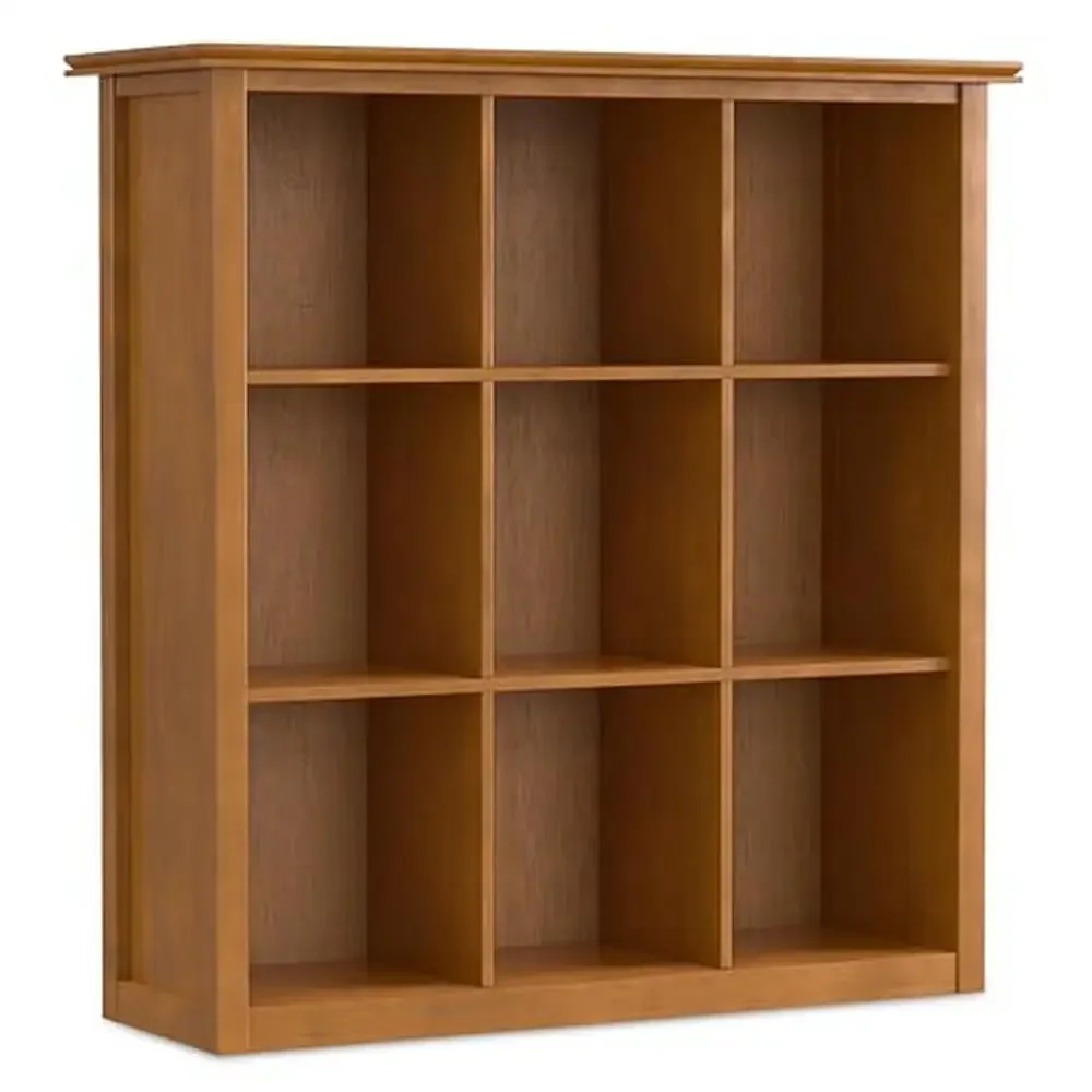 Solid Wood Transitional 9 Cube Bookcase Storage Unit Light Golden Brown Bedroom Office Multipurpose Functional Cubby Shelf