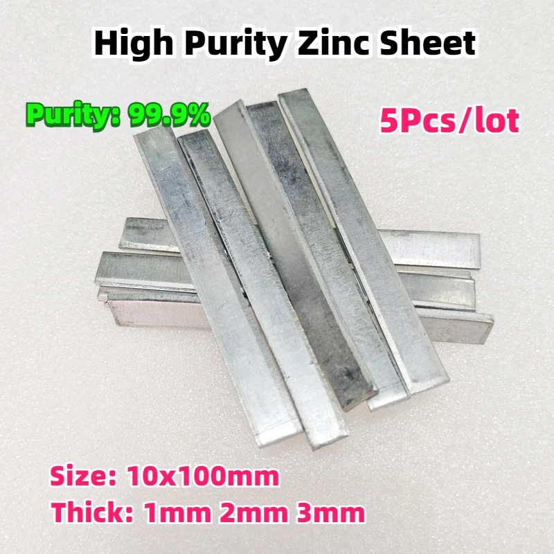 

5pcs/lot 10x100mm High Purity Zinc Sheet Plate Thickness 1mm/2mm/3mm Pure Metal Zinc Plate Foil for Science Lab Accessories