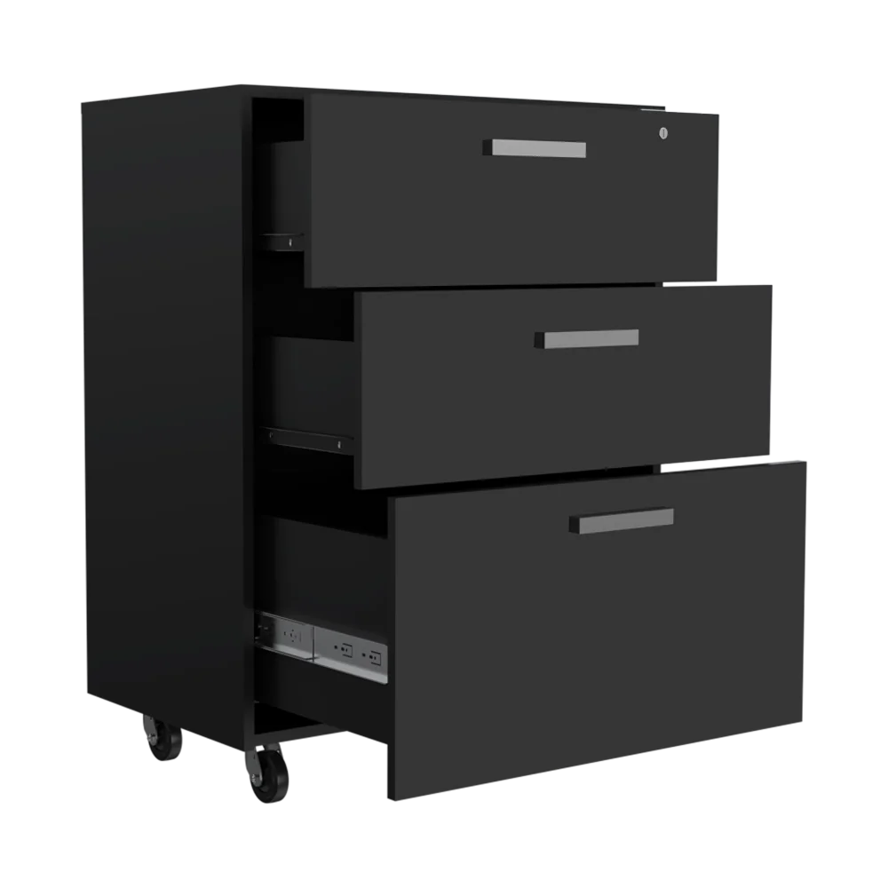Armadietto portaoggetti a 3 cassetti con rotelle Lions Office, finitura Wengue nera
