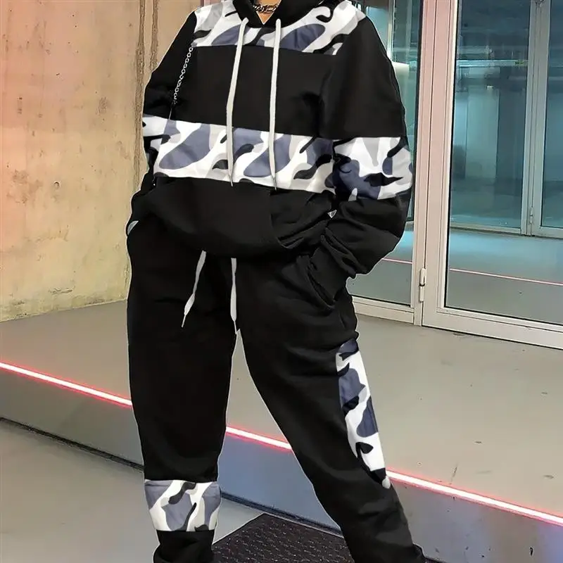 

Thiened Velvet Street Sle Long Sve Комплект брюк с леопардовым принтом Повседневная женская модная одежда больших размеров из полиэфирного волокна