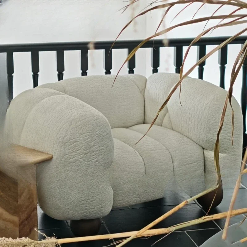 Cream wabi silent wind muscle feeling single leisurely lazy wind chenille living room balcony cloud fabric sofa