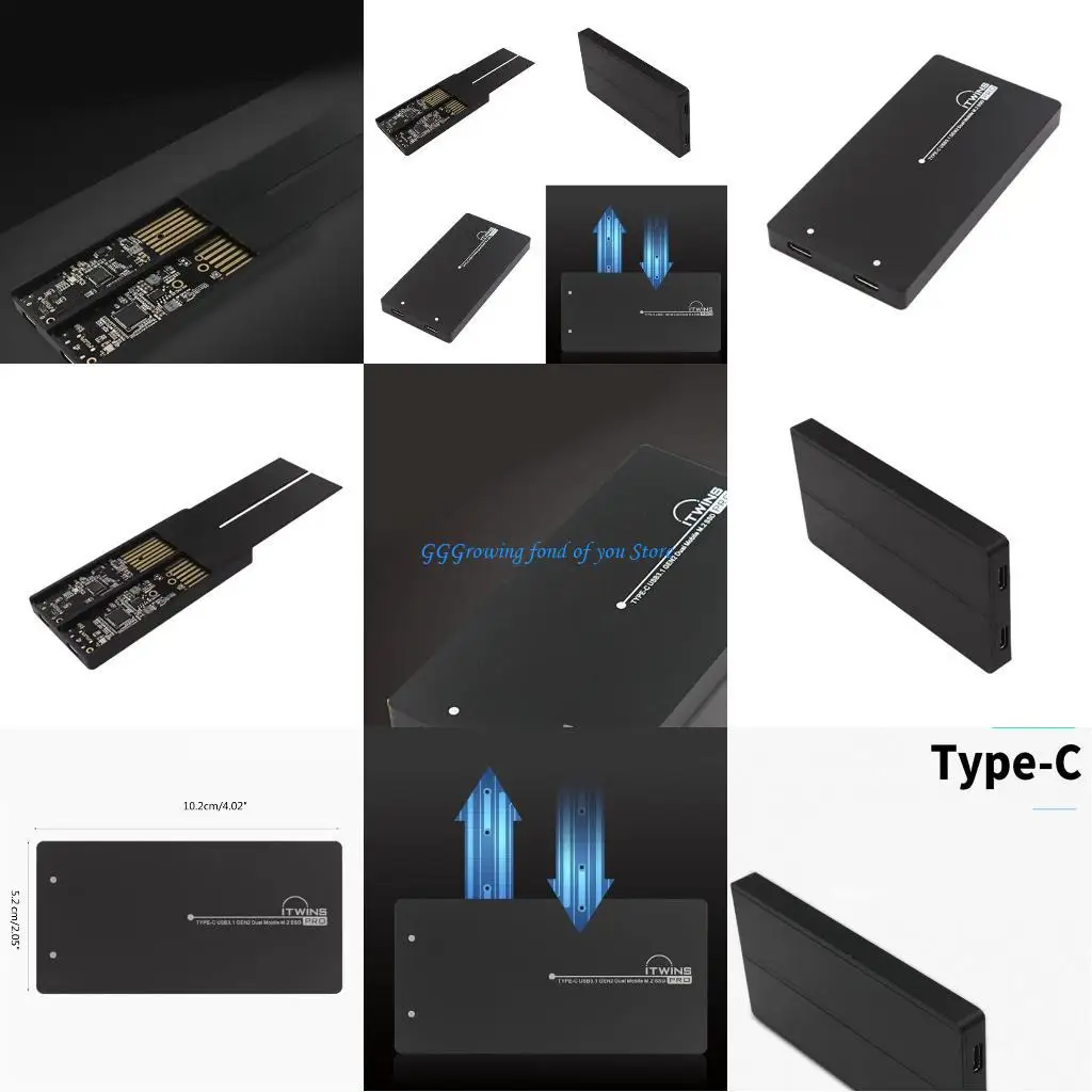 

H9EB Doubility M.2 SSD Enclosure SSD External Enclosures Case for Mobile Hard Drive Supports