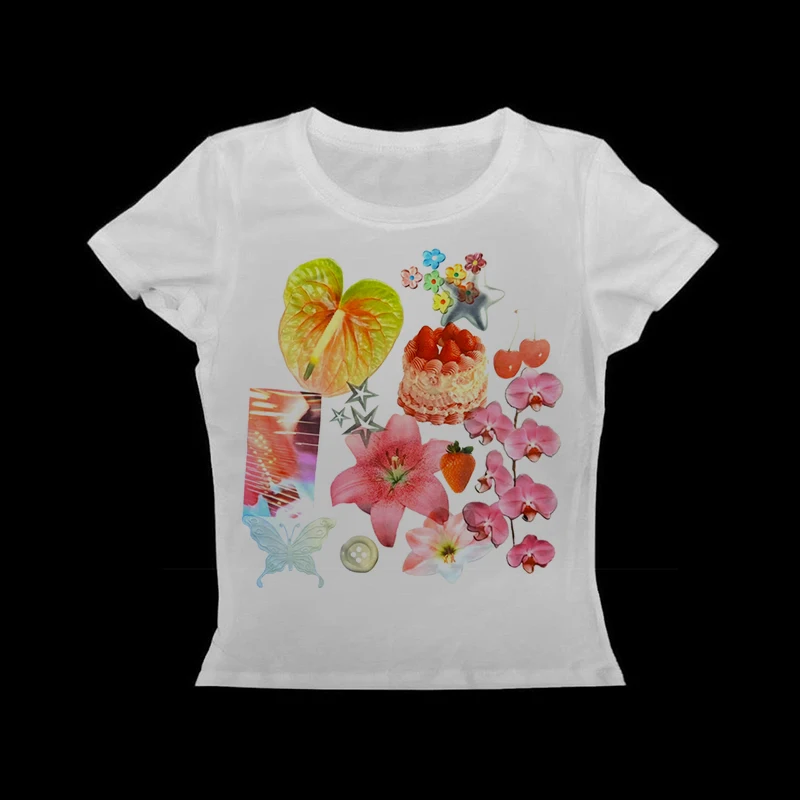 

Y2k Crop Tops Tees Letter Print Short Sleeve T-shirt Graphic T-shirts Aesthetic Clothes Girl 2000s Valentine's Day Women T-Shirt