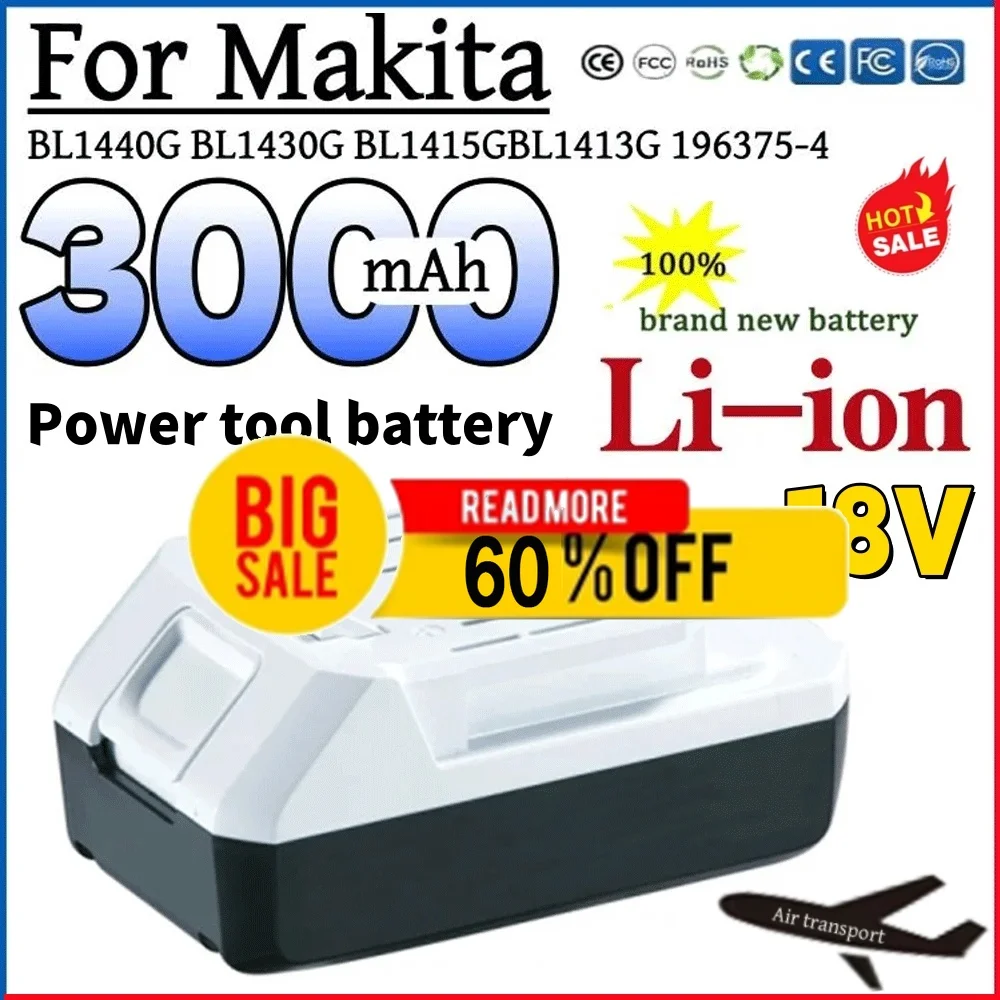 🌈🛡️18V 3000mAh Batteries For Makita MAk BL1811G BL1815G BL1813G BL1820G BL1813G BL1825G 195608-4 CL183D DF457D Li-ion Battery