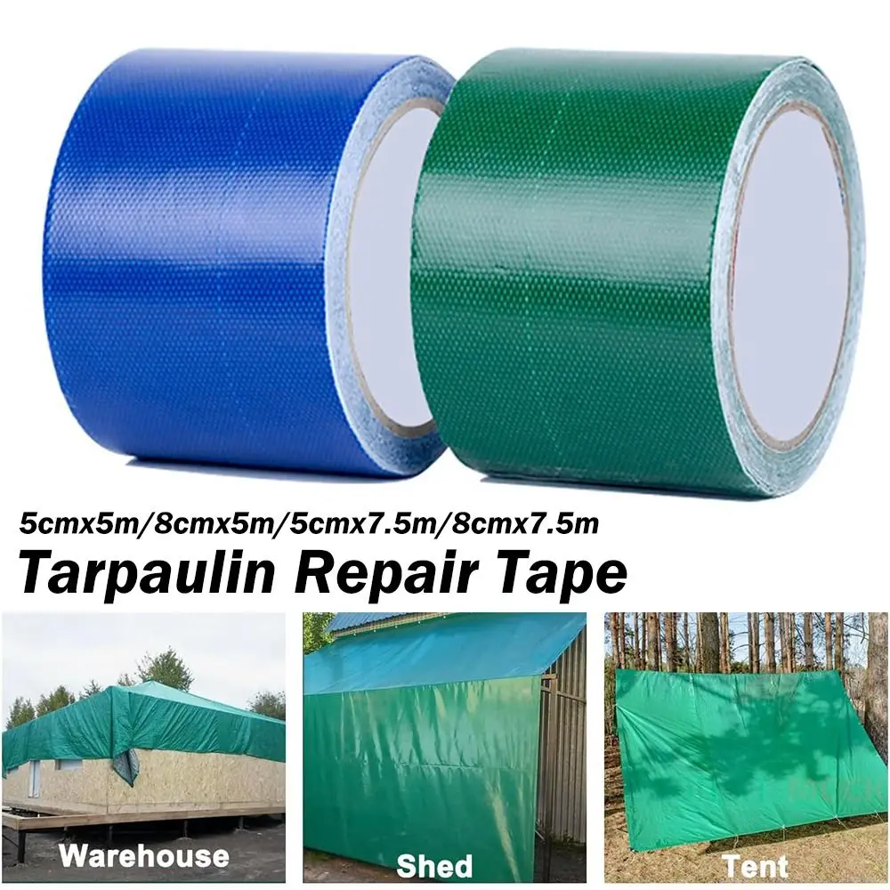 Awning Tent Repair Waterproof Tarpaulin Repair Tape Tear Resistance Green Blue Gummed Film Parts Strong Adhesion Awning Patch