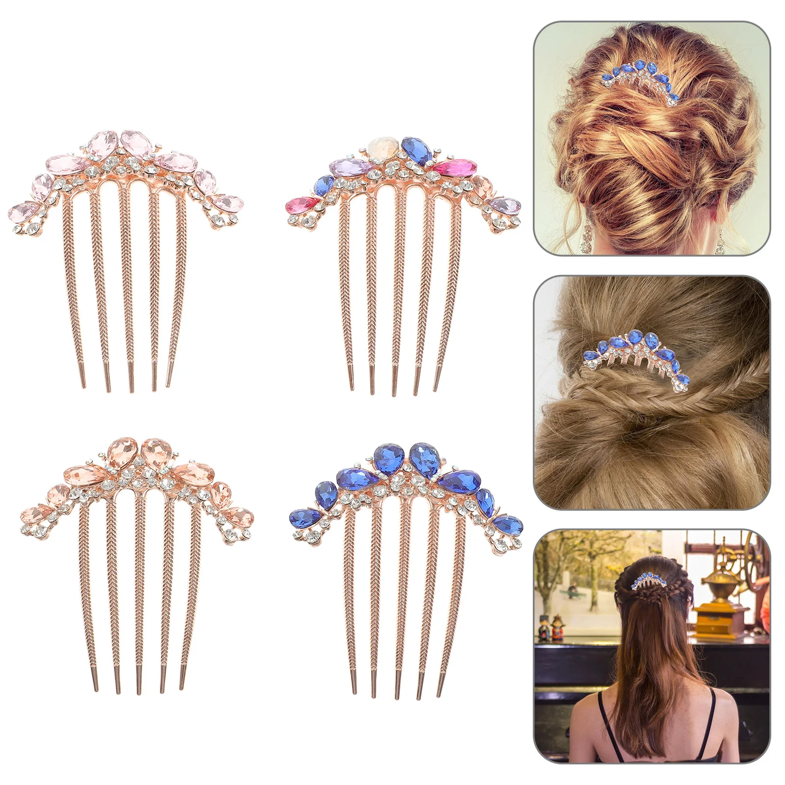 

4 Pcs Hairpin Barrettes Rhinestone Insert Comb The Flowers Accessories for Women Bride Clips