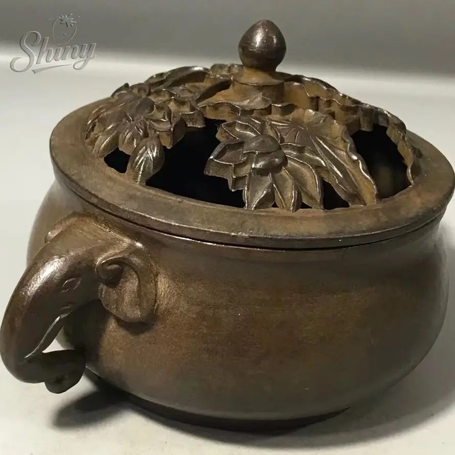 Vintage Copper Cast Ming Xuande Period Elephant-Ear Incense Burner Small Incense Burner Buddhist Desktop Ornaments