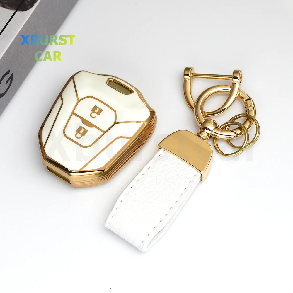 Gold Edge TPU 2 Buttons Keyless Cap Shell Fob Holder Bag For Isuzu D Max Mu-x V-Cross Truck Car Key Case Cover Accessories