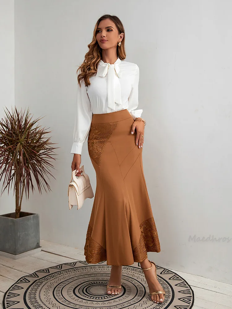 Top Women's Long Skirt Flower Embroidery Unique Design Vintage Skirts for Women Elegant Luxury Dresses Evening Clothing Female