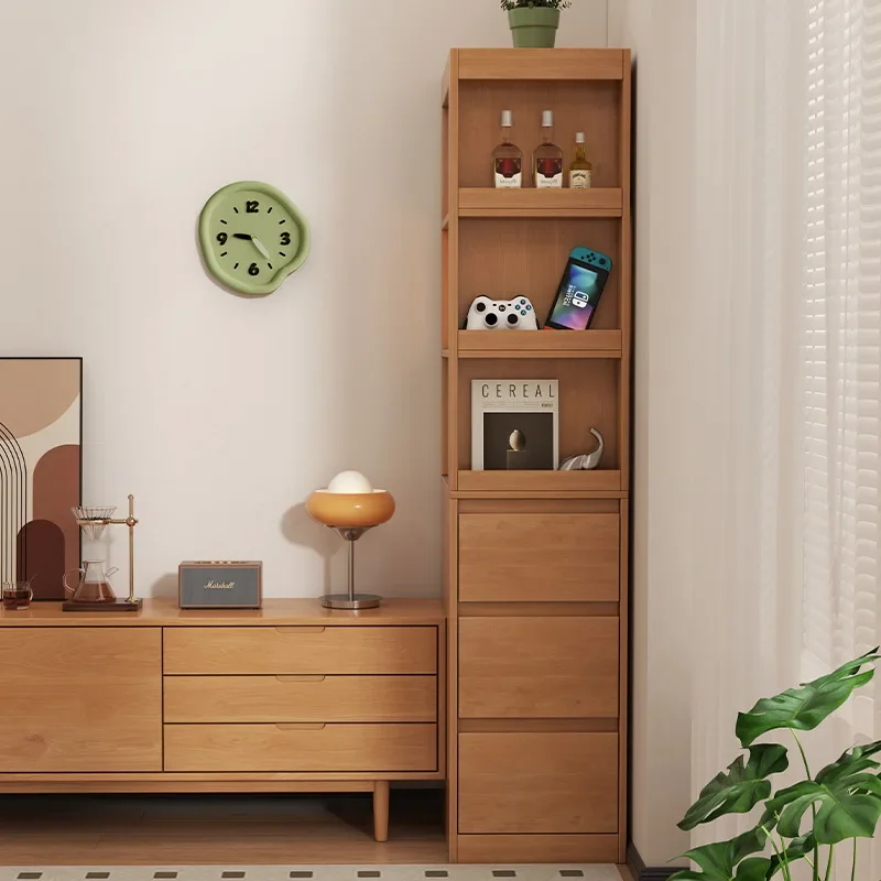Bookshelves floor-to-ceiling storage shelves are integrated against the wall, simple modern home bookcases, living room multi-la