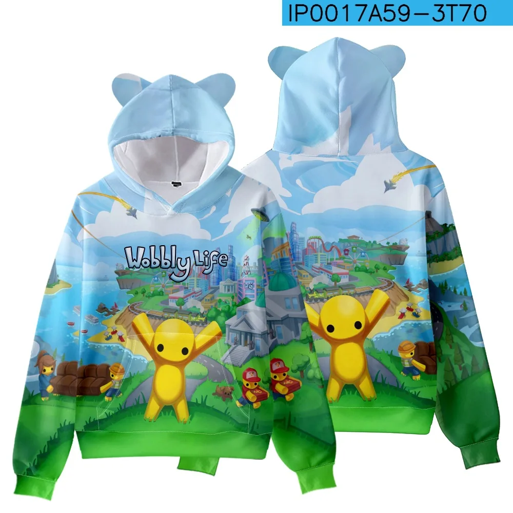 Hot Game Wobbly Life Series Cat-ear Sweatshirt 3D Cartoon Print Mannen en Vrouwen Lichtgewicht en Warme Vrijetijdshoodie